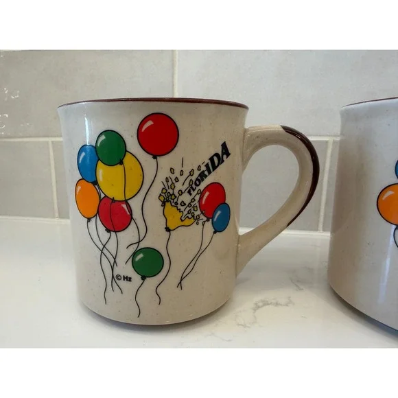 Vintage Herzfeld's Florida Souvenir Coffee Mugs Speckled Stoneware Set of 2 1983 - Picture 2 of 8